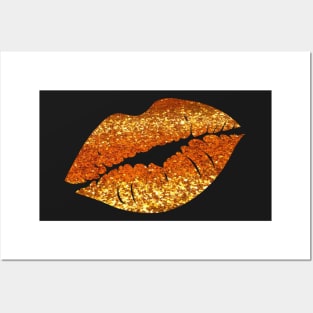 Golden Orange Ombre Faux Glitter Lips Posters and Art